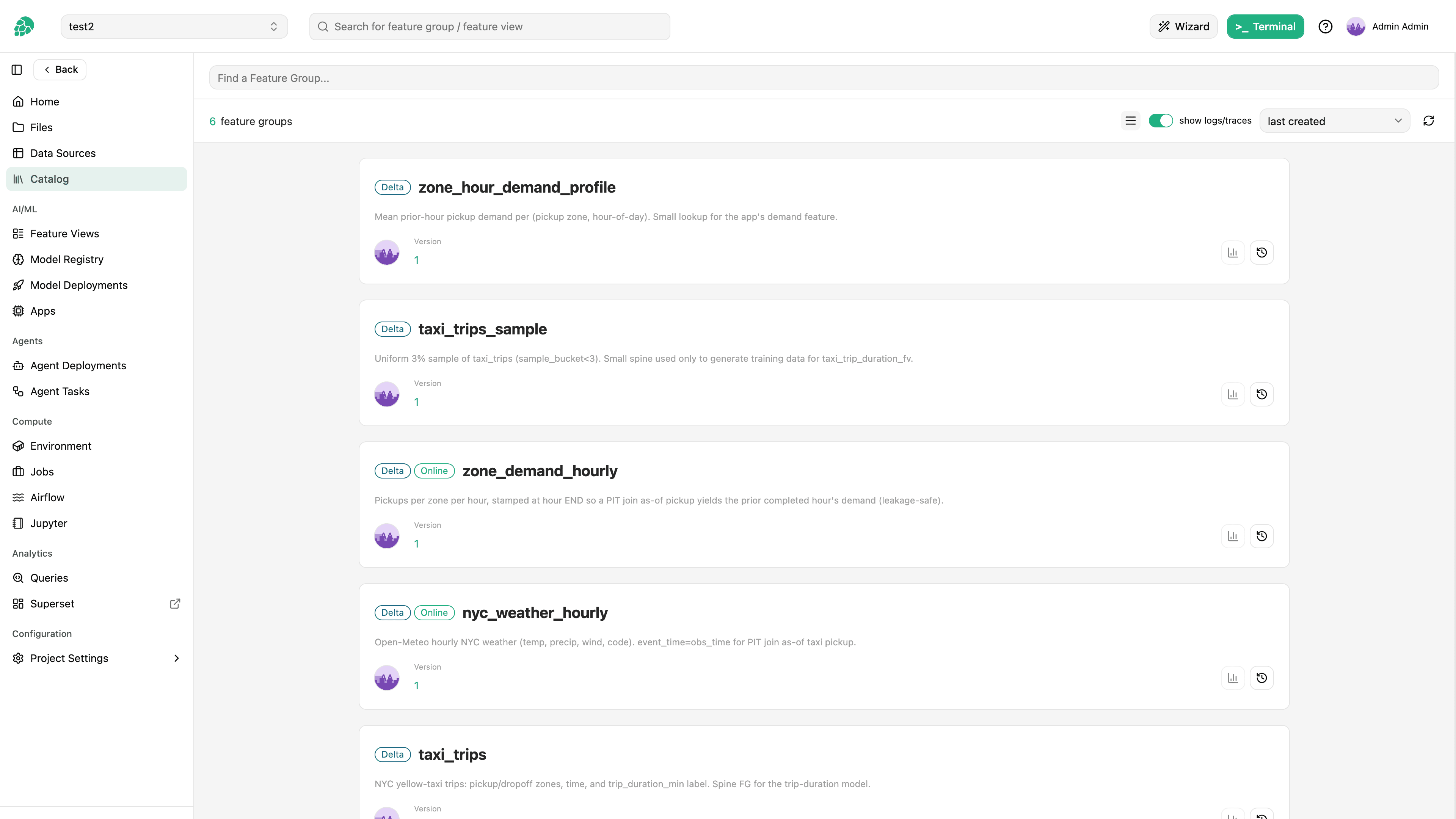 Hopsworks feature group catalog
