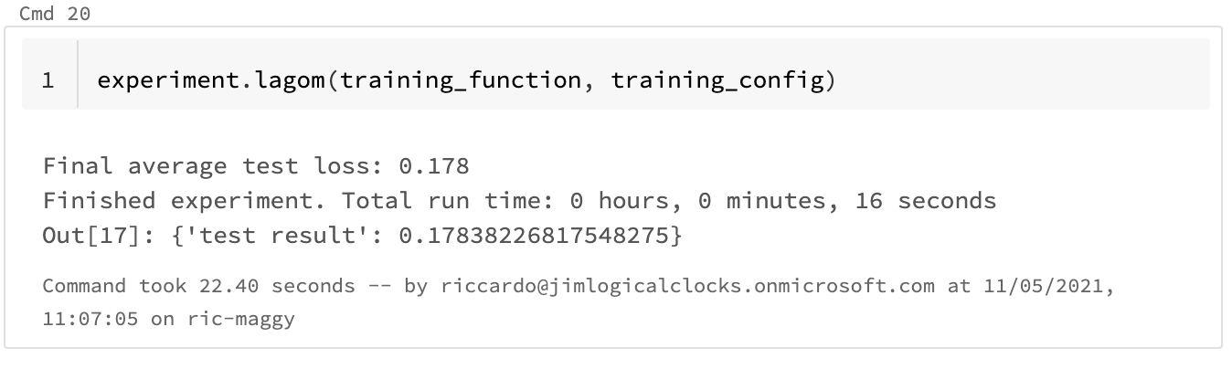 Maggy distributed training output showing test results and evaluation metrics