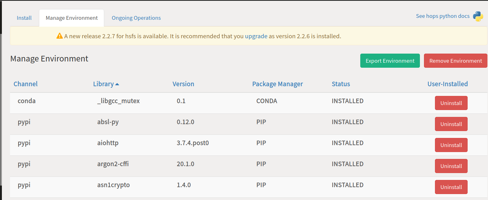 Library update notification for hsfs with upgrade option