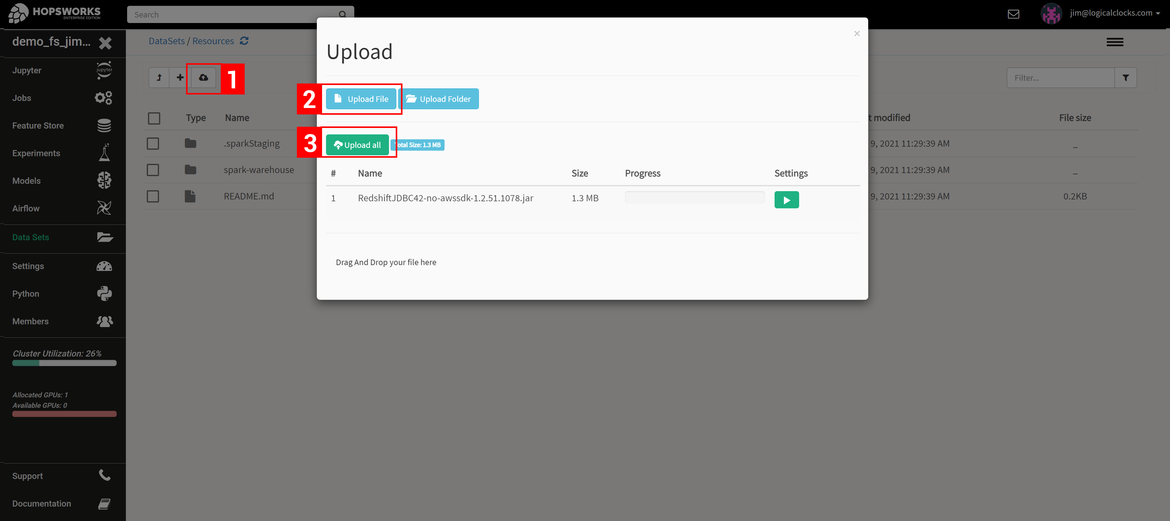 Upload Redshift driver to Hopsworks Resources dataset