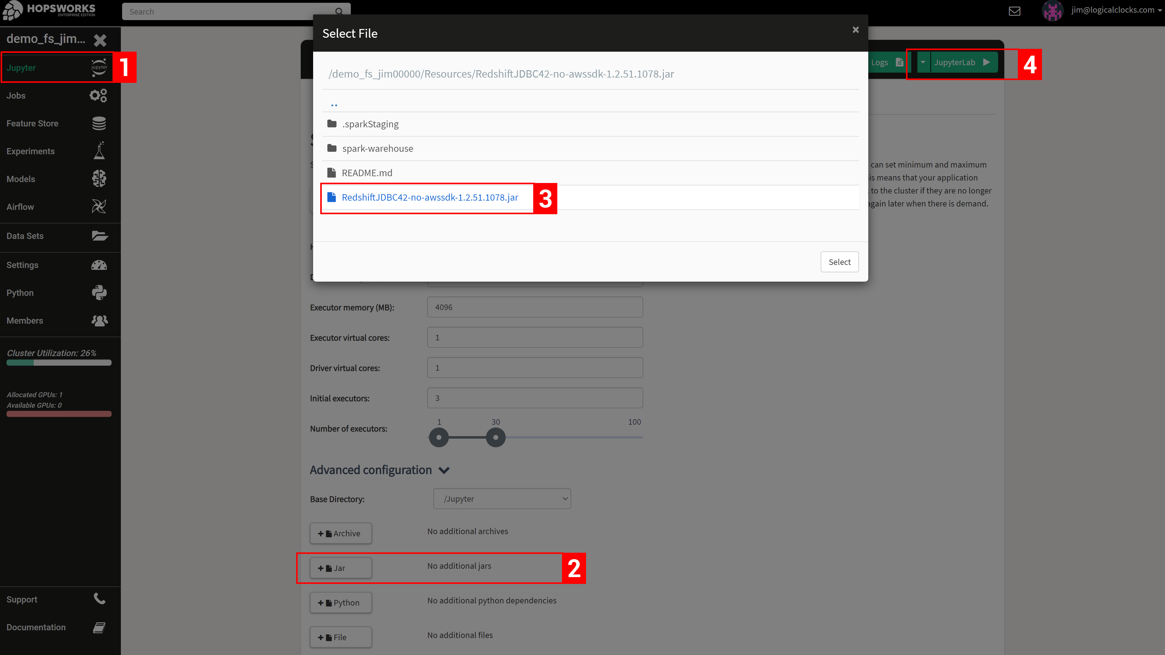 Add Redshift driver jar to JupyterLab configuration
