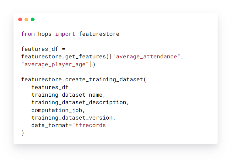 create managed training dataset