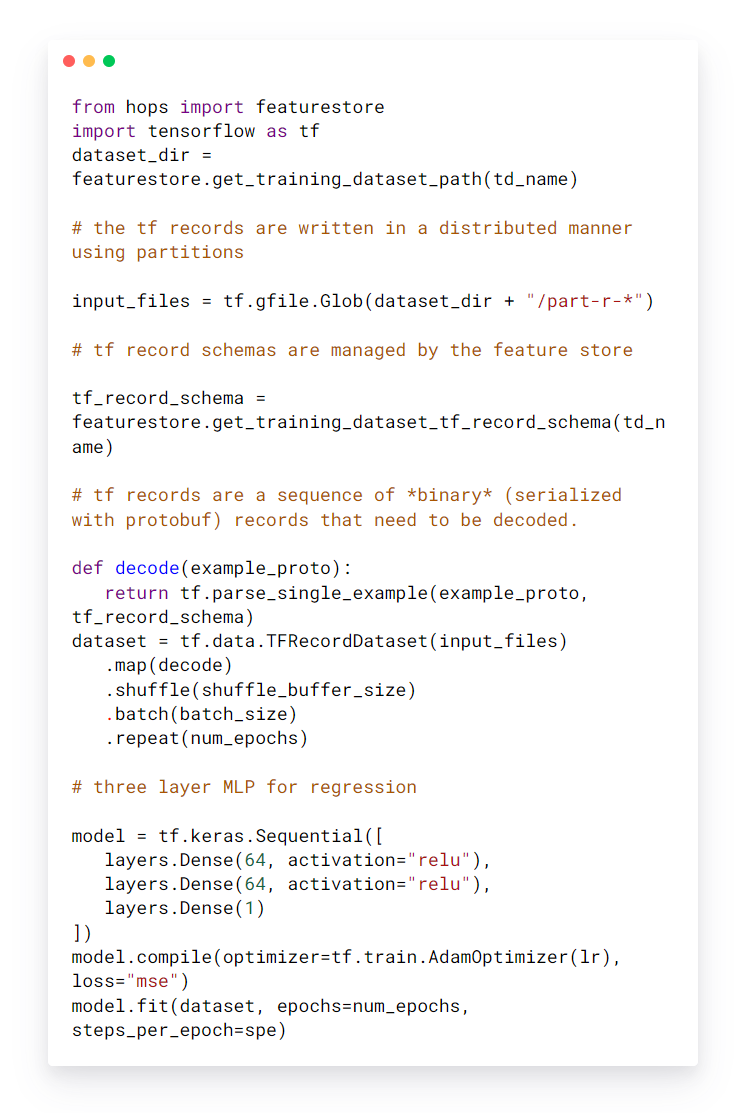 Training a model using a training dataset